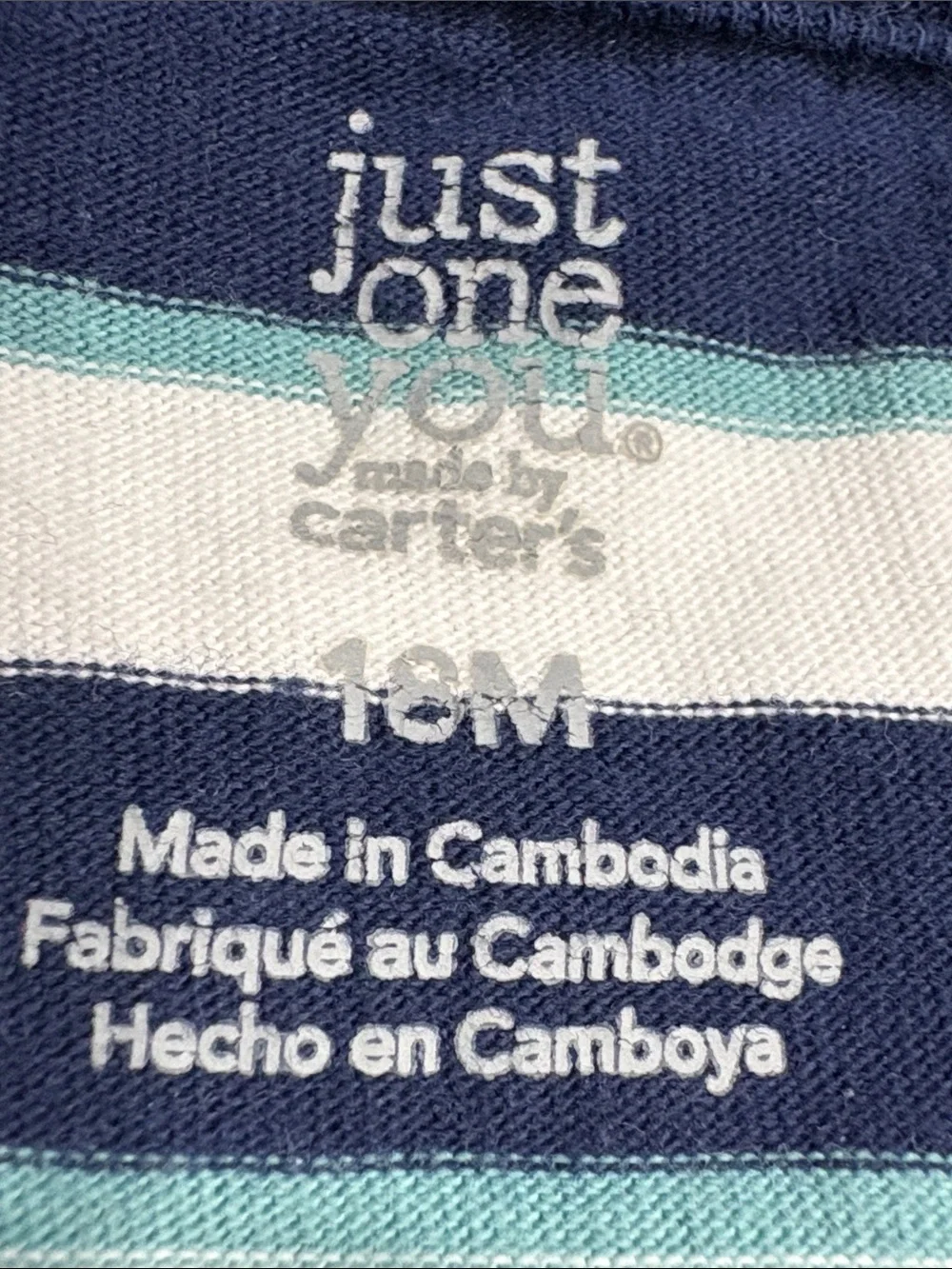 Just One You by Carter's Striped Hooded Baby Navy White & Teal Romper Size 18M !